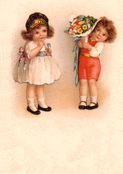 Petits enfants et fleurs pour un anniversaire